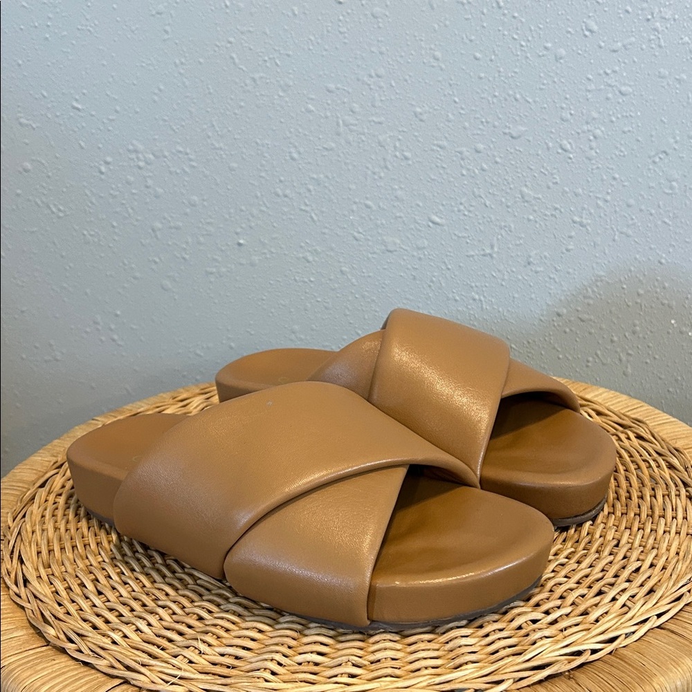 Seychelles‎ Tan Leather Crossover Slide Sandals